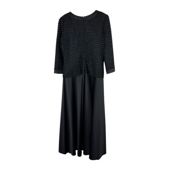 JS Collections Black Satin Gown W/Square Neckline and Subtle Sparkle Top Sz 14 - Picture 2 of 14